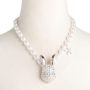 Betsey Johnson Pearl Necklace with Bunny Pendant